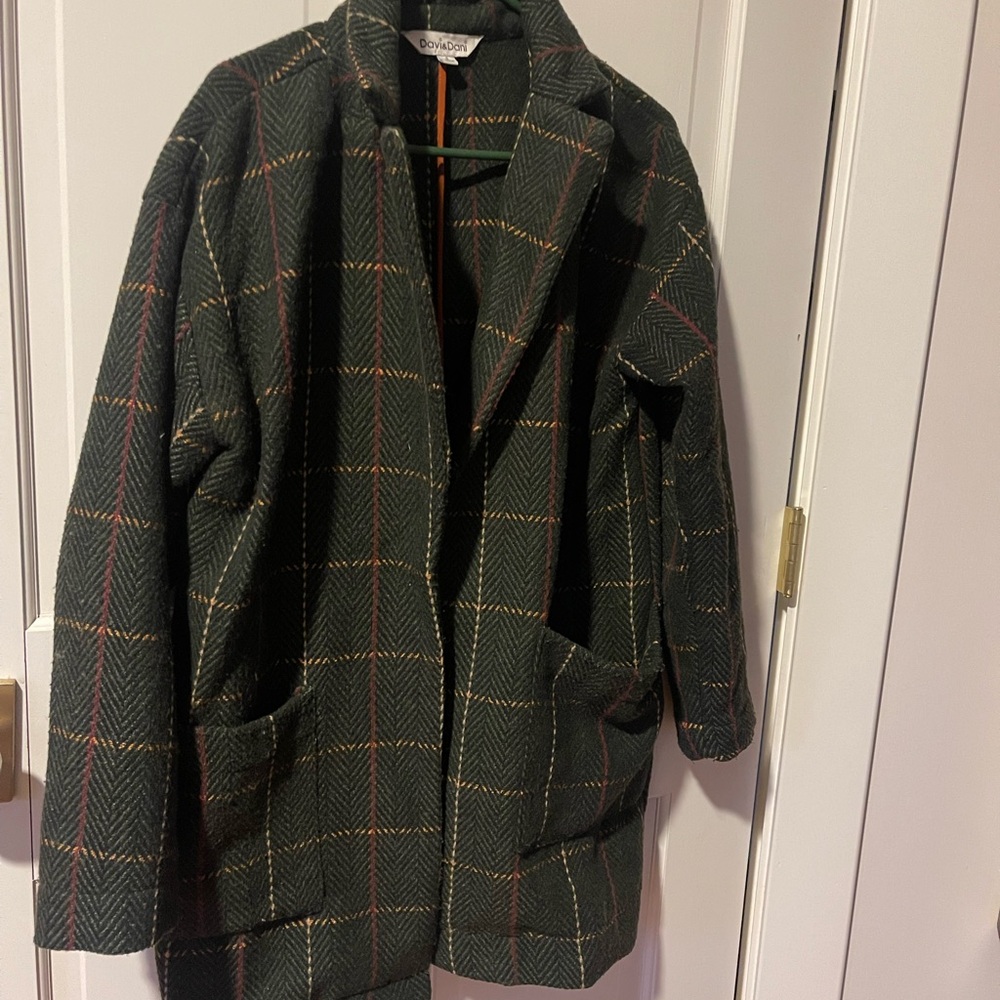 DAVI & DANI Dark Green Plaid Jacket